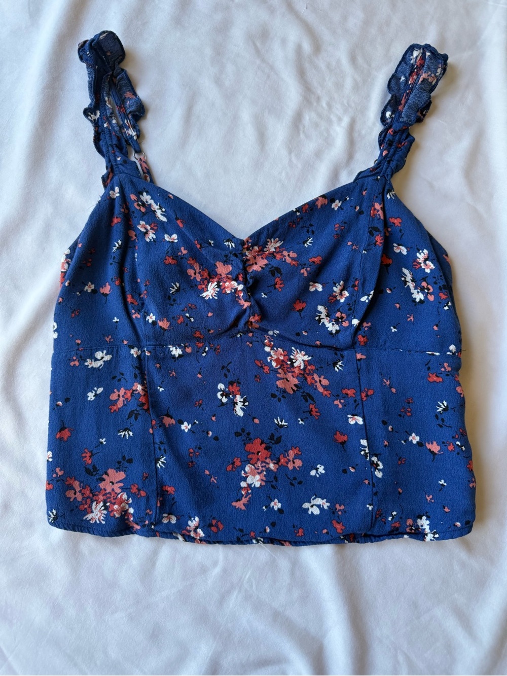 Abercrombie Floral Blue Cropped Cami Top, Medium